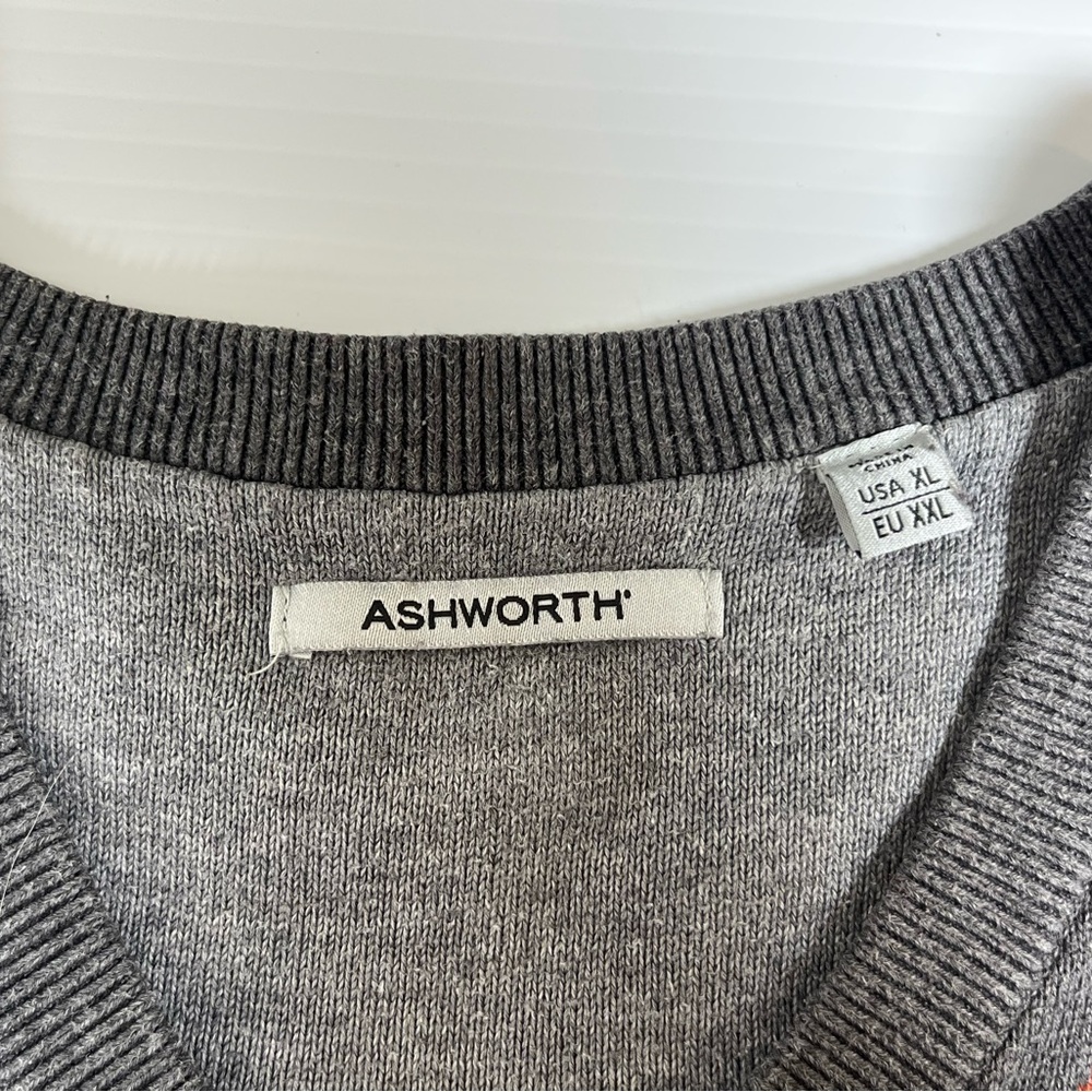 Ashworth Argyle Sweater Vest XL Gray Orange 100% Cotton Golfcore Preppy - Picture 9 of 10